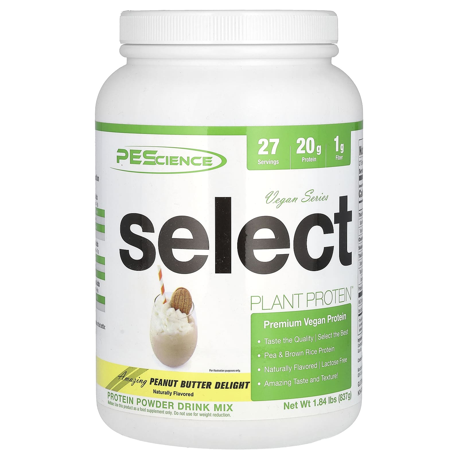 PEScience, Vegan Series, Select Plant Protein, Peanut Butter Delight, 1.84 lbs (837 g) - Image 1