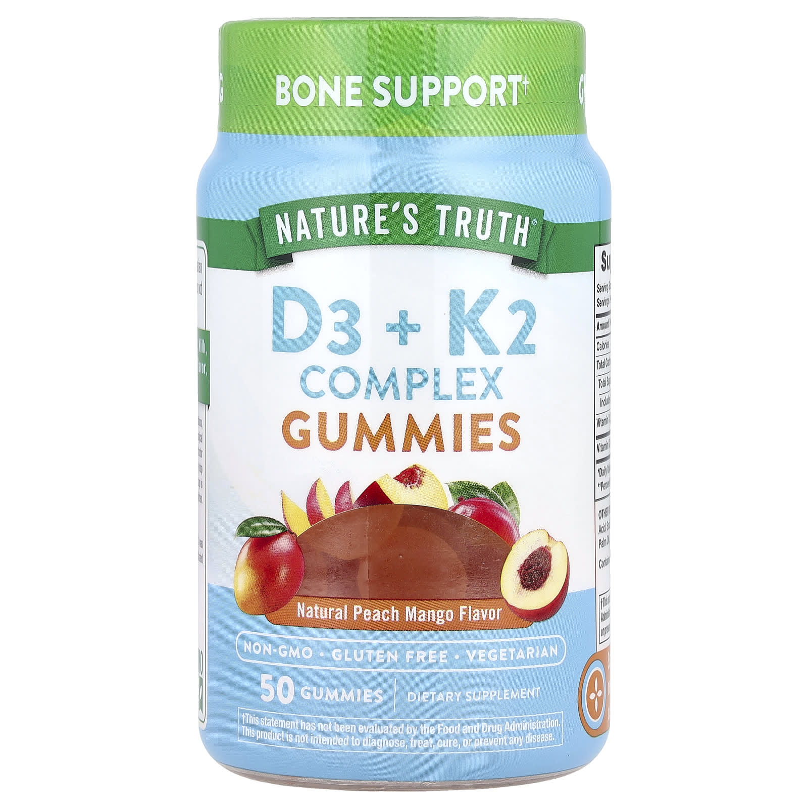 Nature's Truth, D3 + K2 Complex Gummies, Natural Peach Mango, 50 Gummies - Image 1