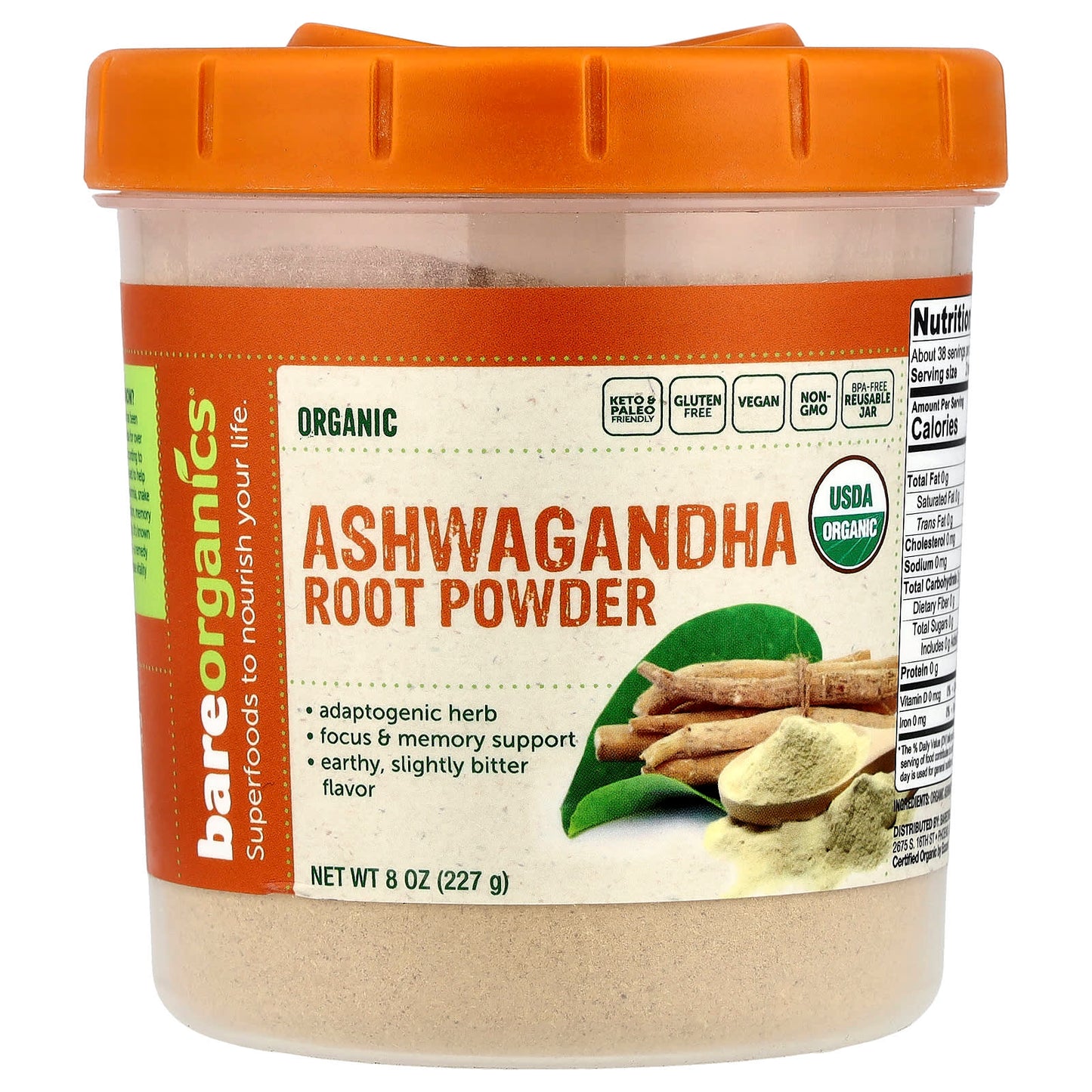 BareOrganics Organic Ashwagandha Root Powder - 8 oz (227g) - Image 1