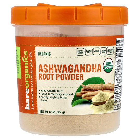BareOrganics Organic Ashwagandha Root Powder - 8 oz (227g) - Image 1