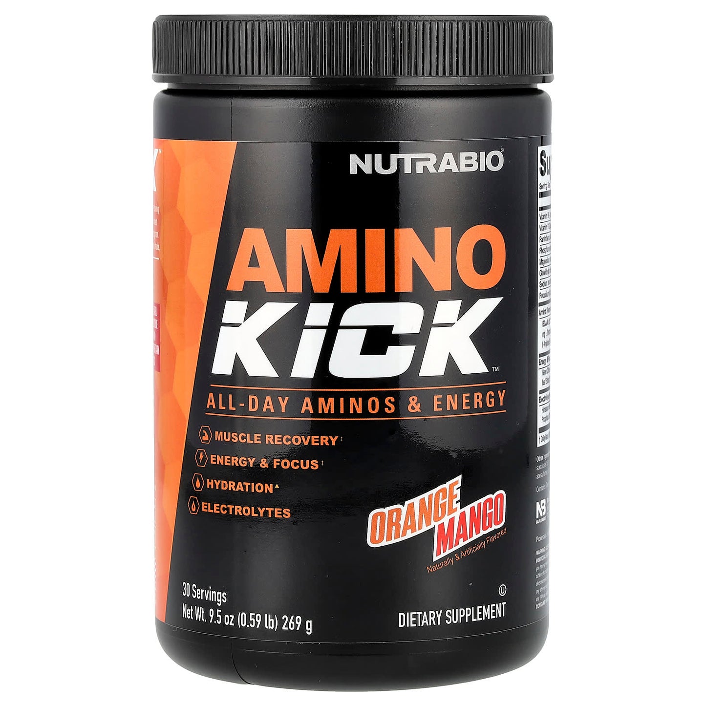 NutraBio, Amino Kick™, Orange Mango, 9.5 oz (269 g) - Image 1