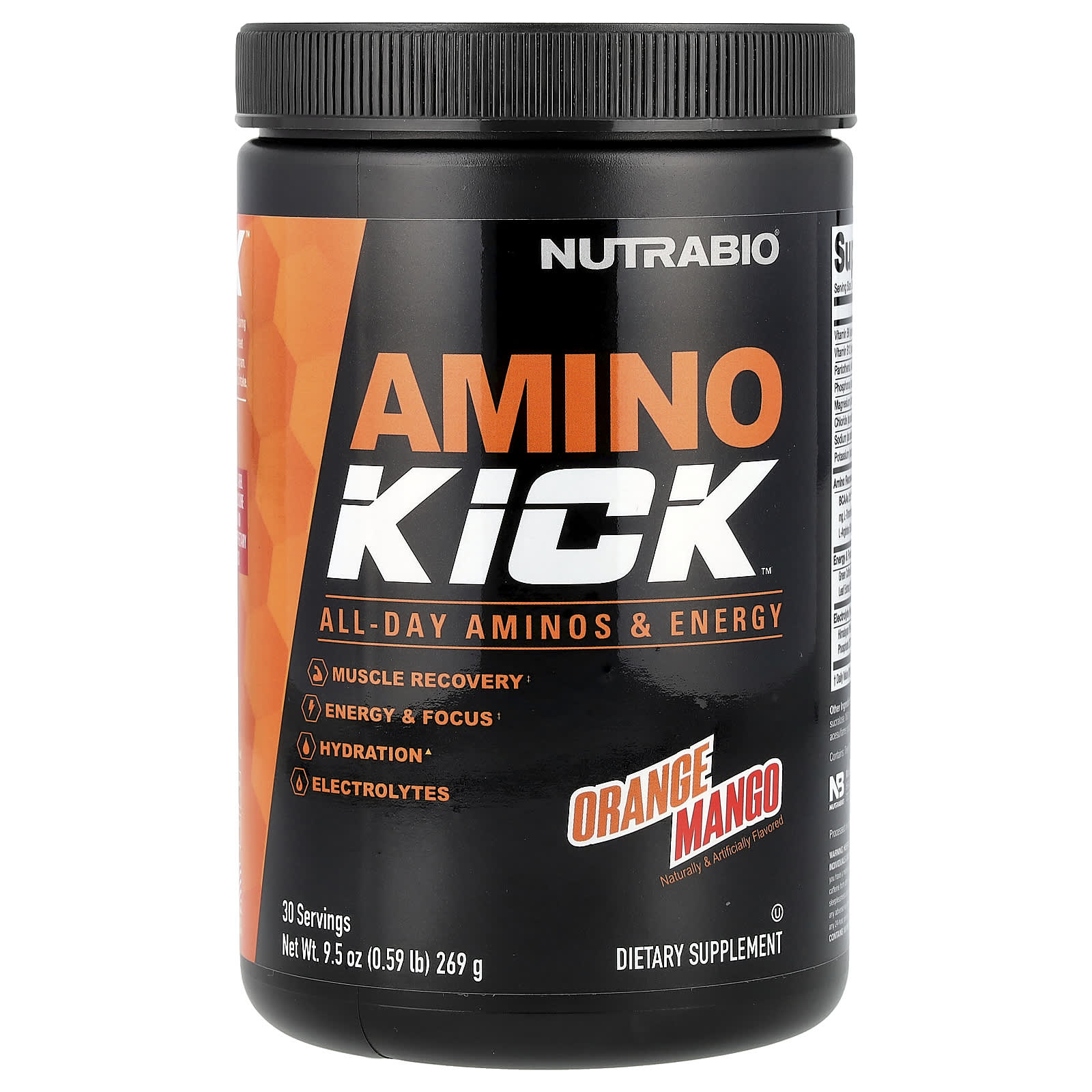 NutraBio, Amino Kick™, Orange Mango, 9.5 oz (269 g) - Image 1