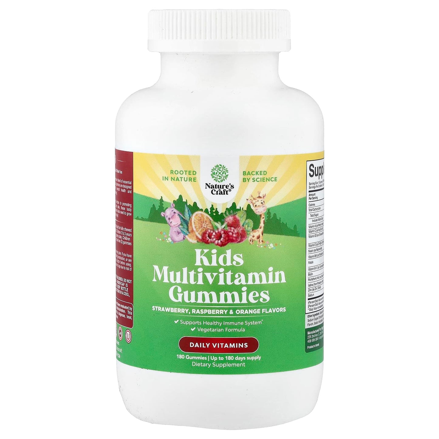 Nature's Craft, Kids Multivitamin Gummies, Strawberry , Raspberry & Orange, 180 Gummies - Image 1