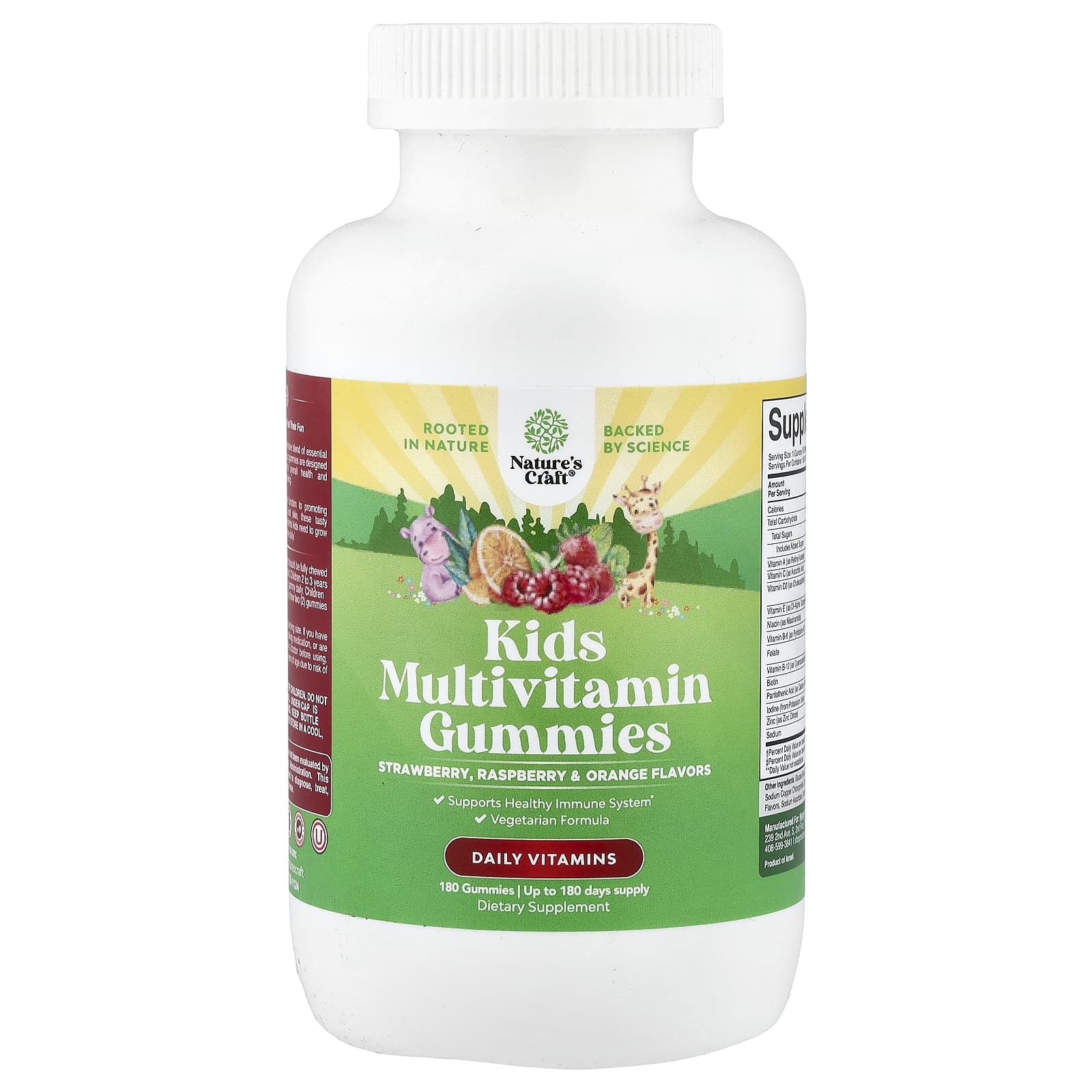 Nature's Craft, Kids Multivitamin Gummies, Strawberry , Raspberry & Orange, 180 Gummies - Image 1
