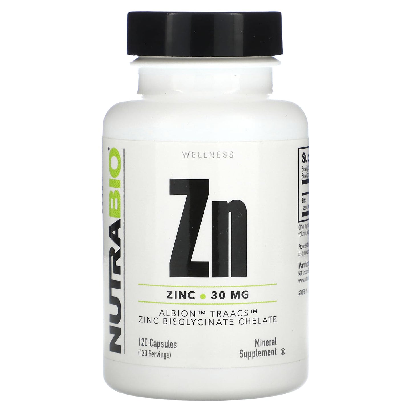 NutraBio, Zn, Zinc, 30 mg, 120  Capsules - Image 1