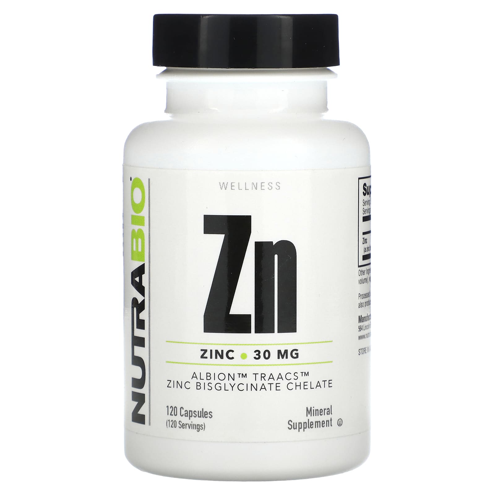 NutraBio, Zn, Zinc, 30 mg, 120  Capsules - Image 1