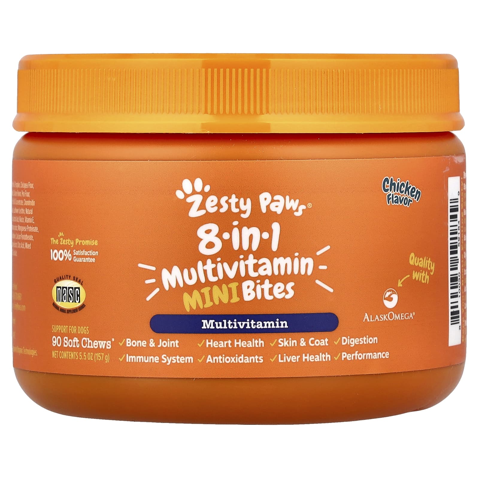 Zesty Paws, 8-in-1 Multivitamin Mini Bites, For Dogs, Chicken, 90 Soft Chews, 5.5 oz (157 g) - Image 1