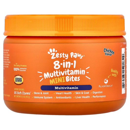 Zesty Paws, 8-in-1 Multivitamin Mini Bites, For Dogs, Chicken, 90 Soft Chews, 5.5 oz (157 g) - Image 1