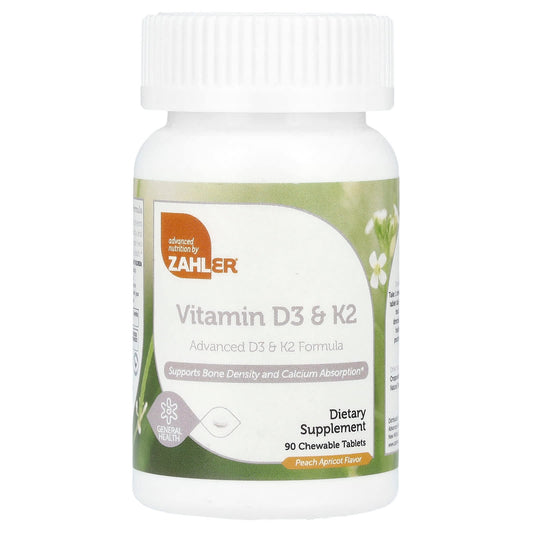 Zahler, Vitamin D3 & K2, Peach Apricot, 90 Chewable Tablets - Image 1
