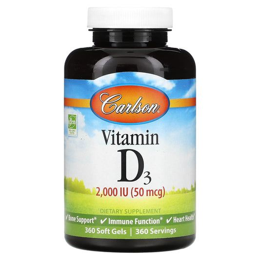 Carlson Vitamin D3 Supplement, 50 mcg (2,000 IU), 360 Soft Gels - Image 1