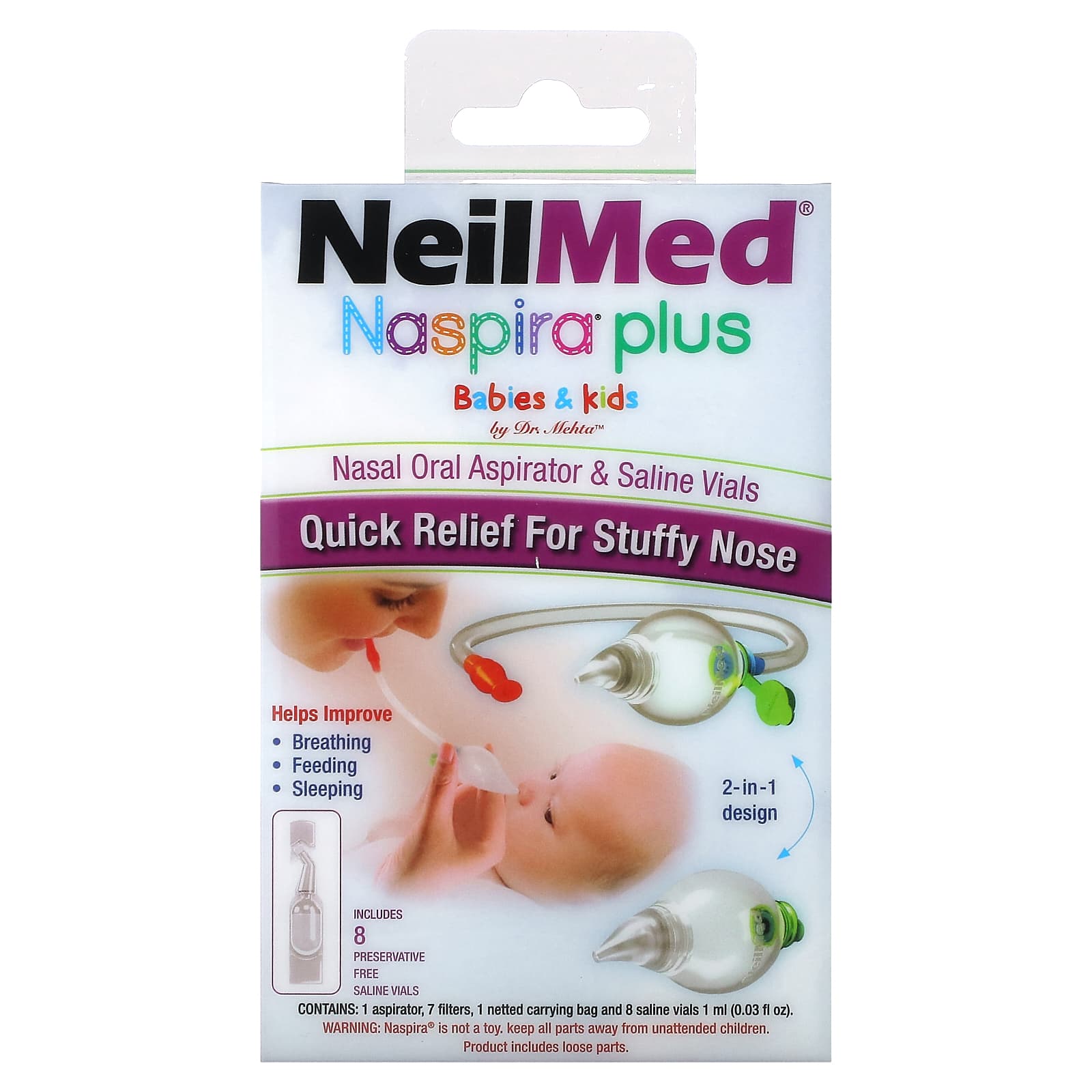 NeilMed, Naspira Plus, Nasal Oral Aspirator & Saline Vials, Babies & Kids, 17 Piece Set - Image 1