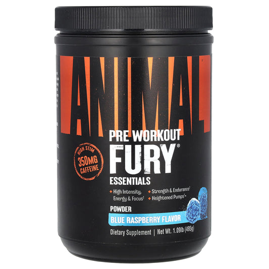 Animal Fury Pre Workout Blue Raspberry 495g High Intensity Energy - Image 1