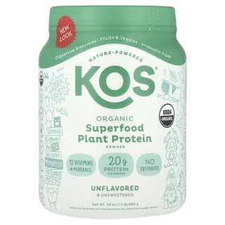 USDA Organic Unflavored Plant Protein Powder by KOS, 20g Protein Per Serving
