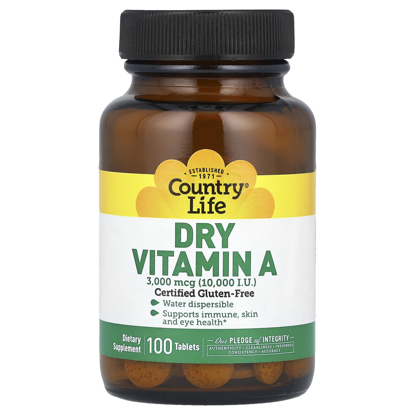 Country Life Vitamin A Supplement, 3000 mcg, Gluten-Free & Vegan, 100 Tablets - Image 1