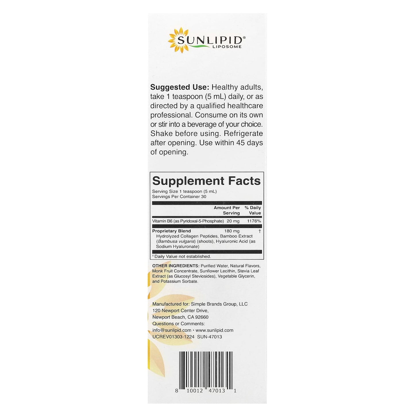 Sunlipid, Liposomal Collagen Peptides + Hyaluronic Acid, 5.07 fl oz (150 ml) - Image 2