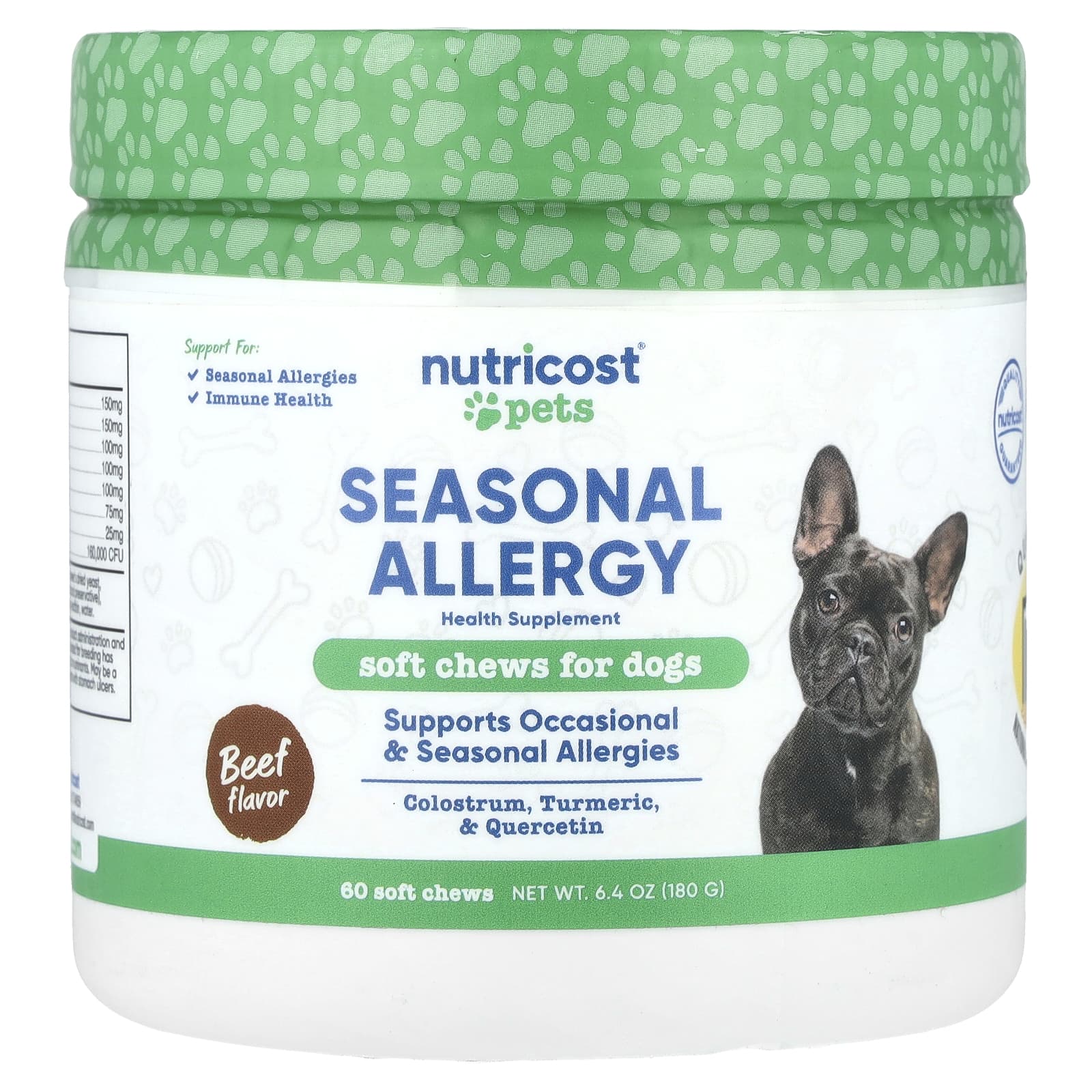 Nutricost, Pets, Seasonal Allergy, For Dogs, Beef, 60 Soft Chews, 6.4 oz (180 g) - Image 1