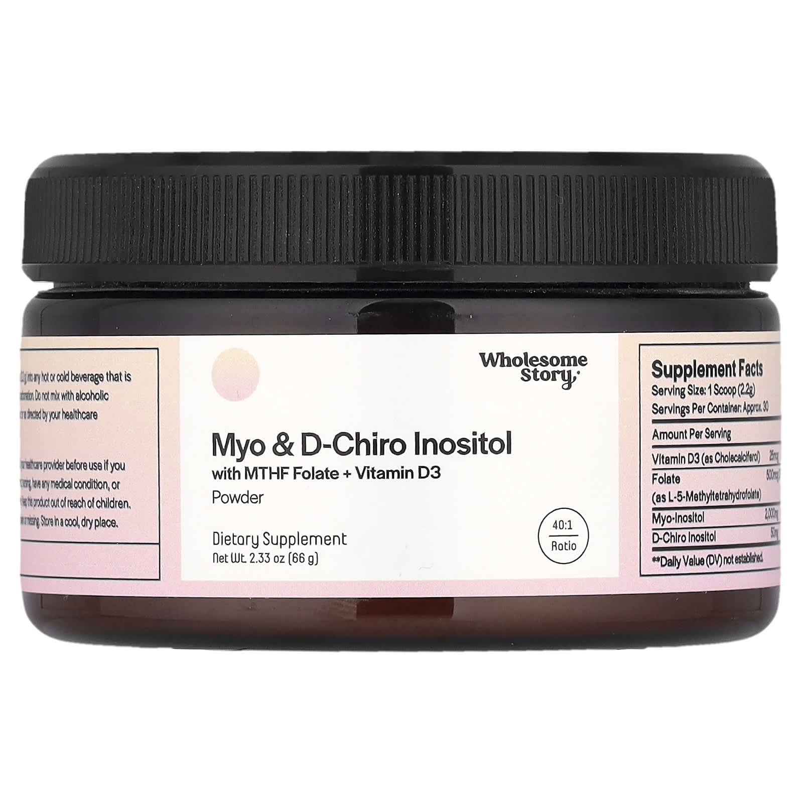 Wholesome Story, Myo & D-Chiro Inositol with MTHF Folate + Vitamin D3 Powder, 2.33 oz (66 g) - Image 1
