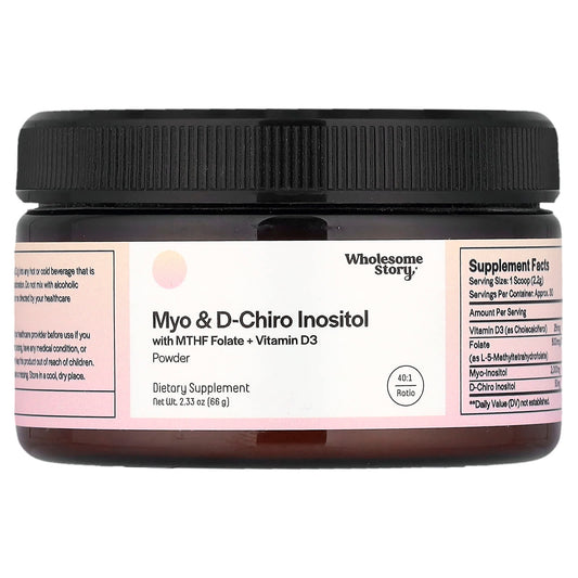 Wholesome Story, Myo & D-Chiro Inositol with MTHF Folate + Vitamin D3 Powder, 2.33 oz (66 g) - Image 1