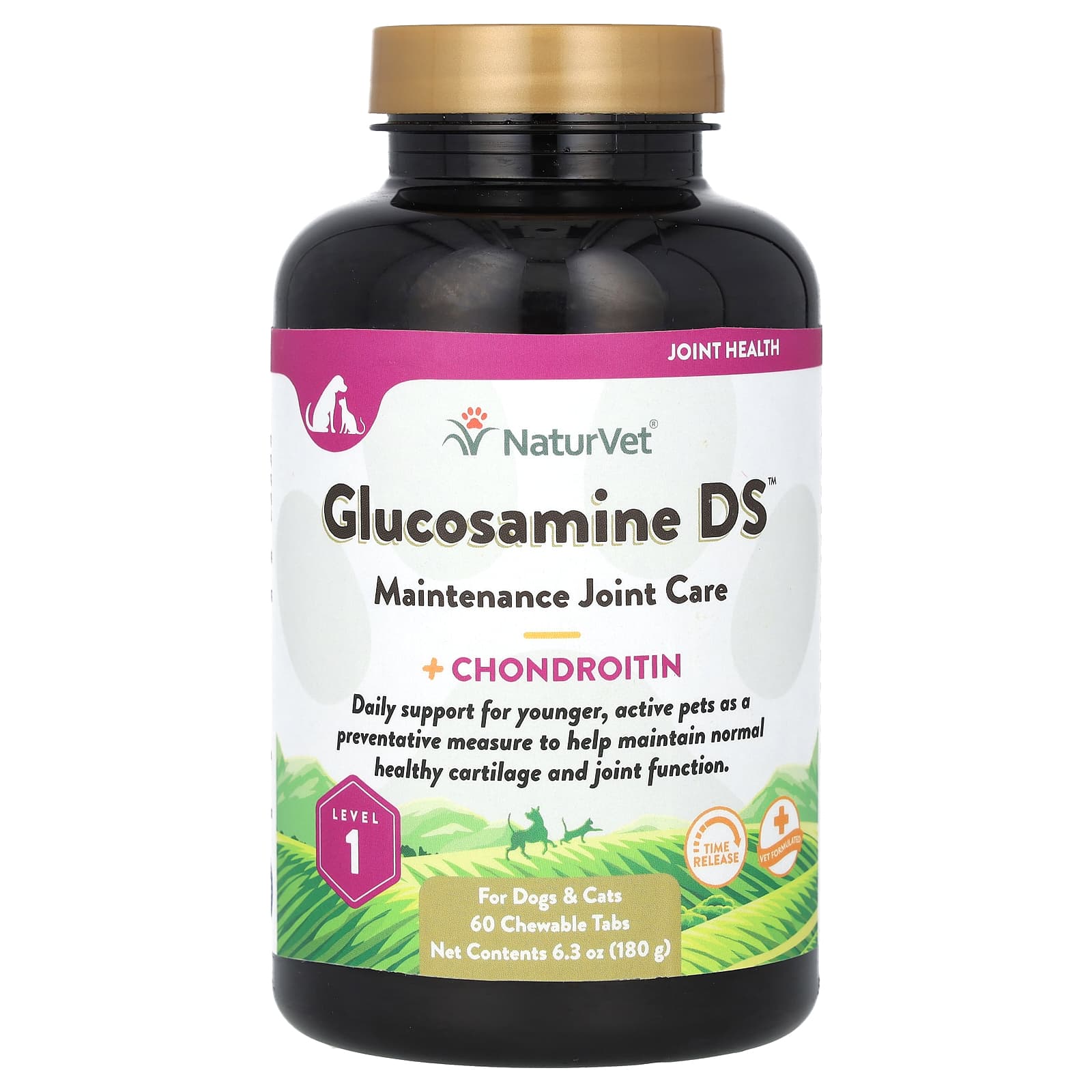 NaturVet, Glucosamine DS, Maintenance Joint Care +Chondroitin, Level 1, For Dogs & Cats, 60 Chewable Tabs, 6.3 oz (180 g) - Image 1