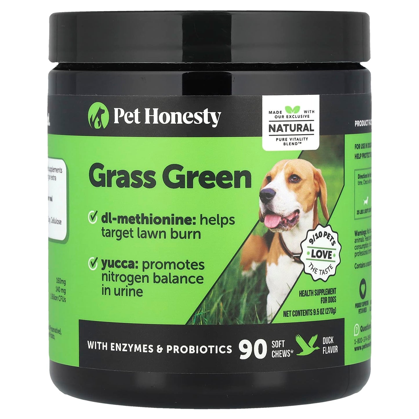 Pet Honesty, Grass Green, For Dogs, Duck, 90 Soft Chews, 9.5 oz (270 g) - Image 1