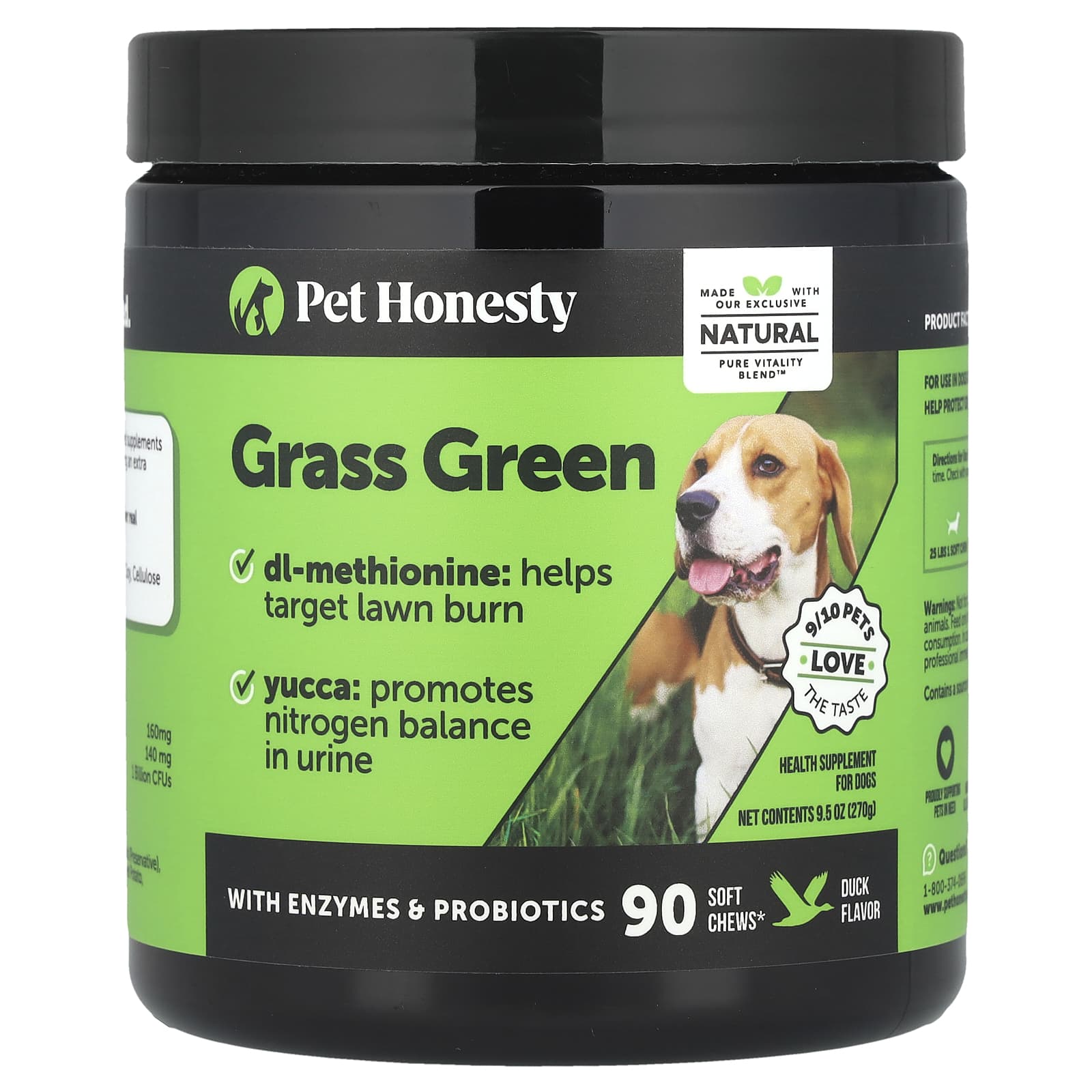 Pet Honesty, Grass Green, For Dogs, Duck, 90 Soft Chews, 9.5 oz (270 g) - Image 1