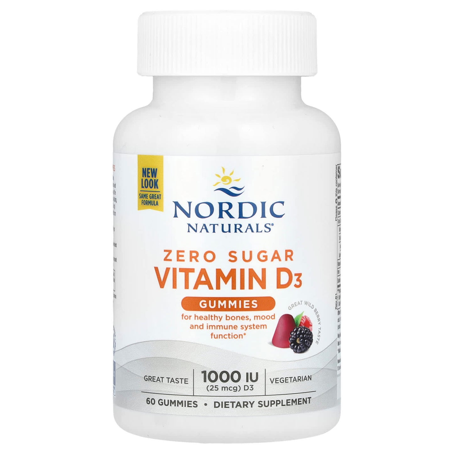 Nordic Naturals, Zero Sugar Vitamin D3 Gummies, Great Wild Berry, 25 mcg (1,000 IU), 60 Gummies - Image 1