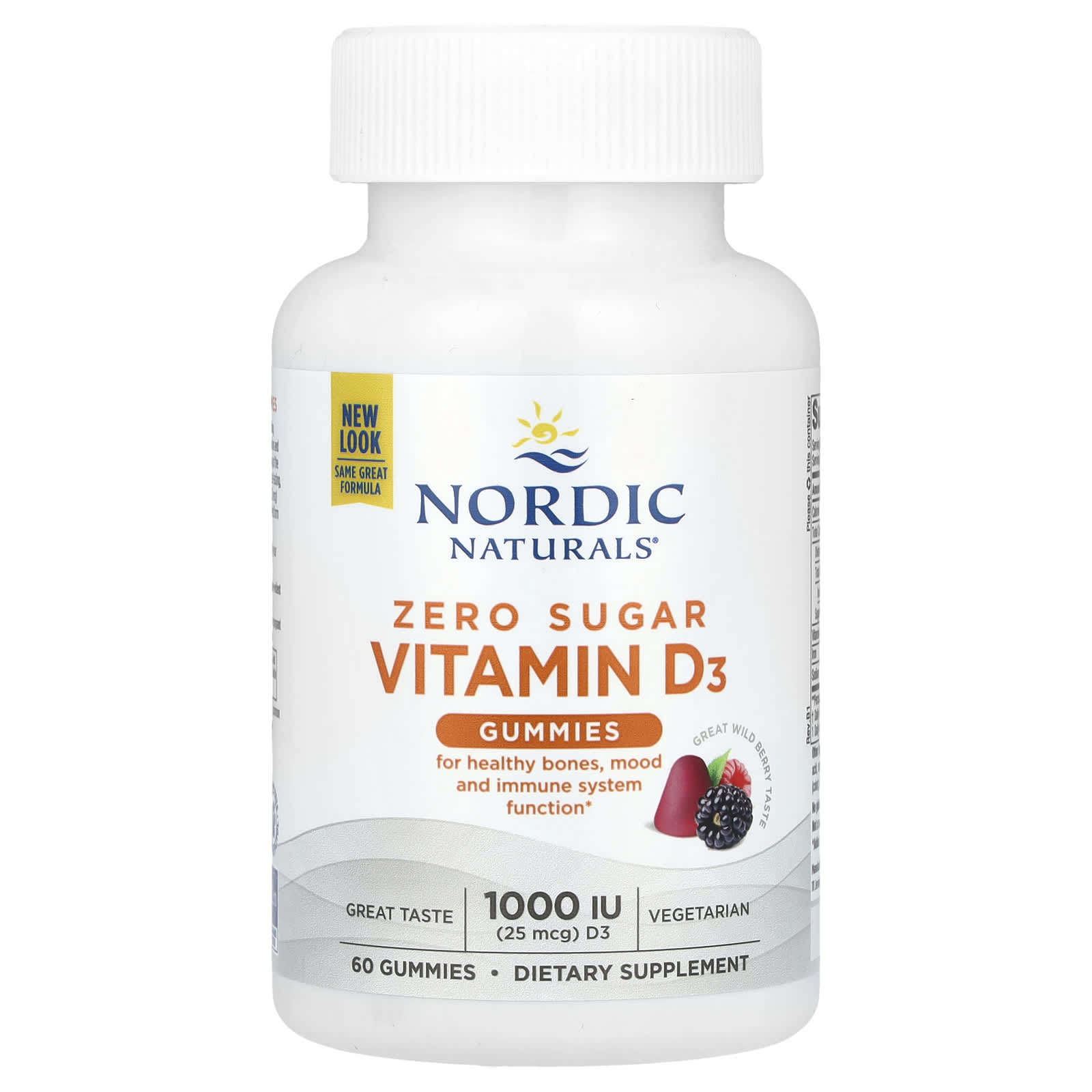 Nordic Naturals, Zero Sugar Vitamin D3 Gummies, Great Wild Berry, 25 mcg (1,000 IU), 60 Gummies - Image 1