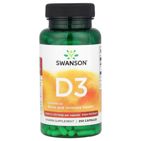 Swanson, Vitamin D3, High Potency, 25 mcg (1,000 IU), 250 Capsules - Image 1