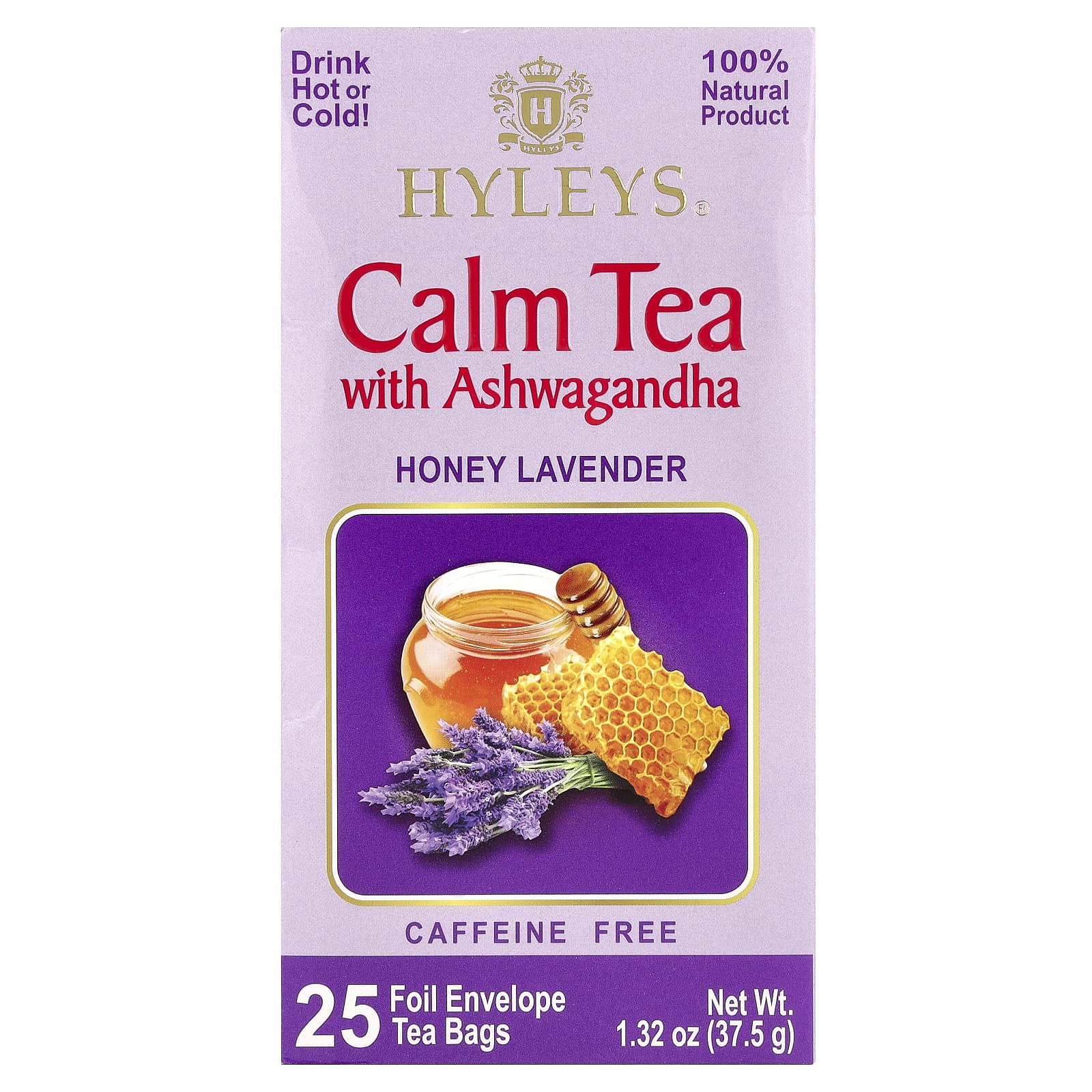 Calm Tea with Ashwagandha & Honey Lavender - 25 Tea Bags, Caffeine Free - Image 1