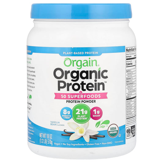 Orgain, Organic Protein™ Powder + 50 Superfoods, Plant-Based, Vanilla Bean, 1.12 lb (510 g) - Image 1