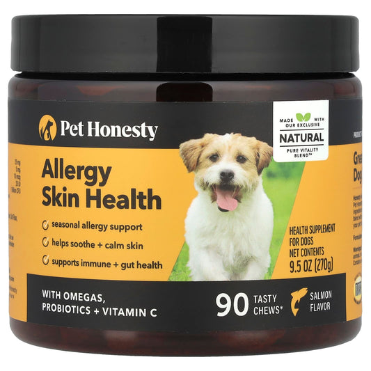 Pet Honesty, Allergy Skin Health, For Dogs, Salmon, 90 Tasty Chews, 9.5 oz (270 g) - Image 1
