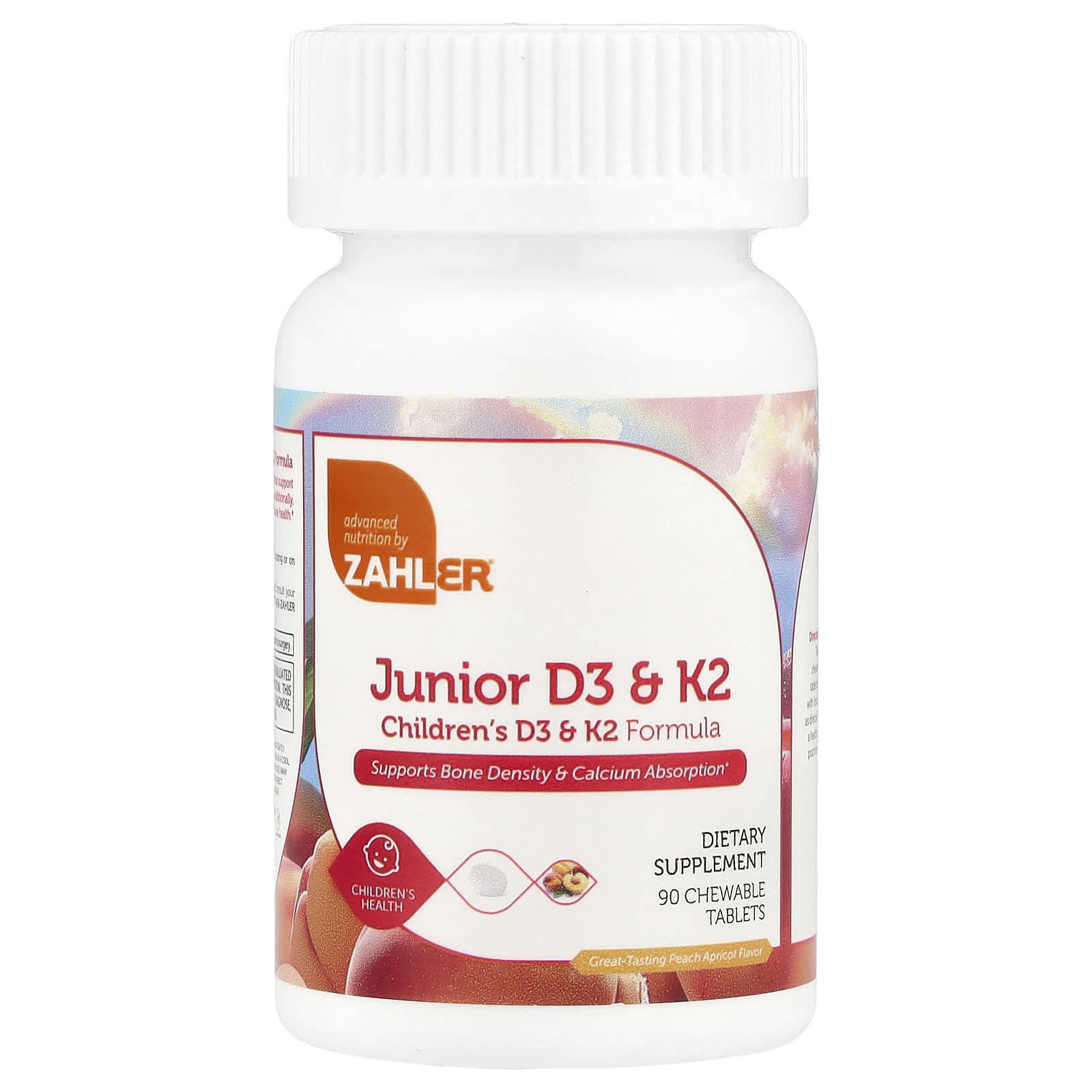 Zahler, Junior D3 & K2, Peach Apricot , 90 Chewable Tablets - Image 1