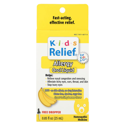 Homeolab USA Kids Relief Allergy Relief Liquid for Kids 0-12 Years, Banana Flavor - Image 1