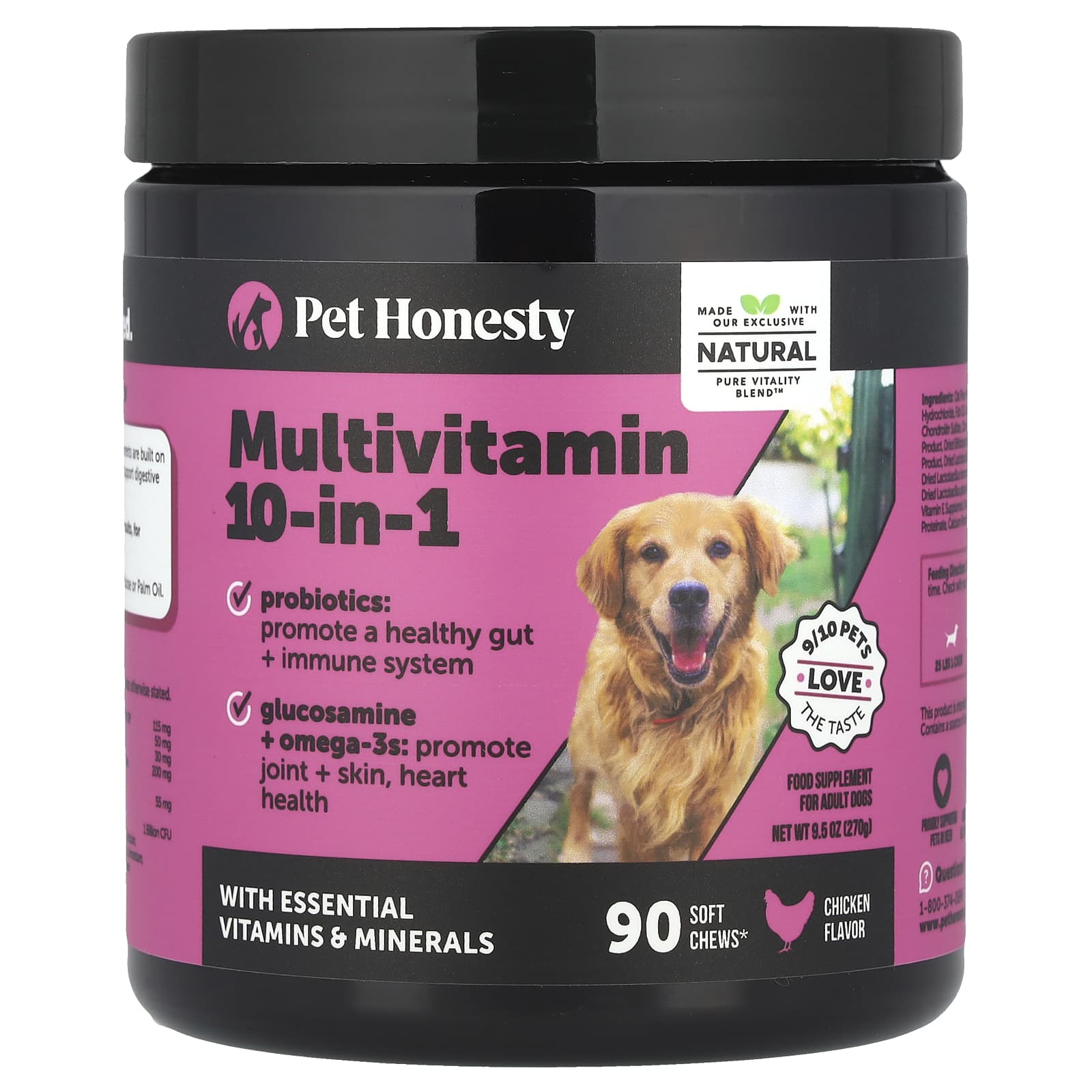 Pet Honesty, Multivitamin 10-in-1, For Adult Dogs, Chicken, 90 Soft Chews, 9.5 oz (270 g) - Image 1