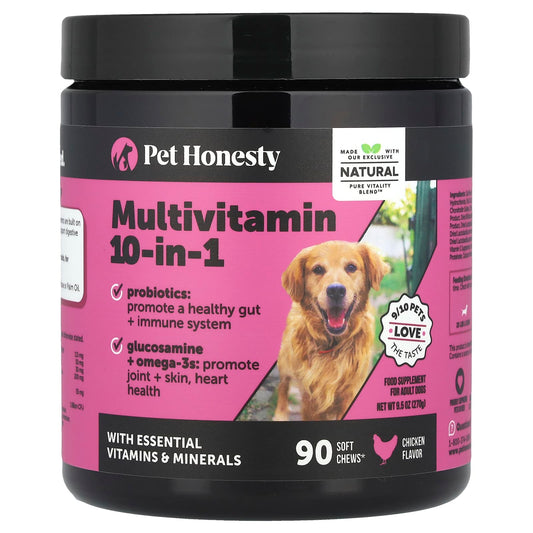 Pet Honesty, Multivitamin 10-in-1, For Adult Dogs, Chicken, 90 Soft Chews, 9.5 oz (270 g) - Image 1
