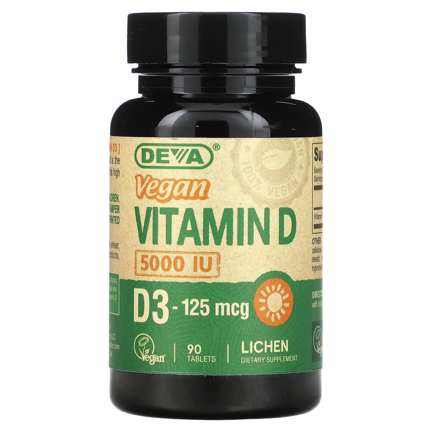 Deva Vegan Vitamin D3 Supplement 125 mcg (5,000 IU) 90 Tablets - Image 1