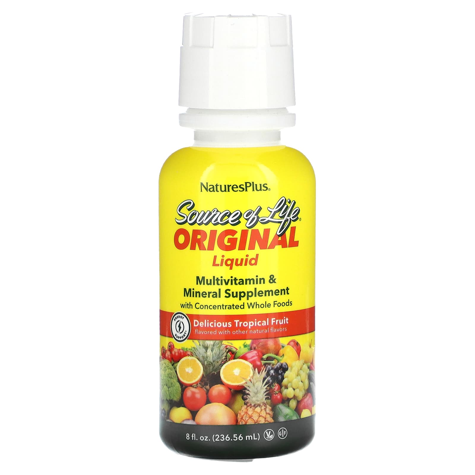 NaturesPlus, Source of Life, Original Liquid Multivitamin & Mineral Supplement, Delicious Tropical Fruit, 8 fl oz (236.56 ml) - Image 1