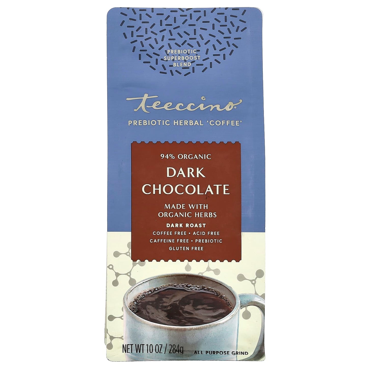 Teeccino, Prebiotic Herbal Coffee, Dark Chocolate, Dark Roast, Caffeine Free, 10 oz (284 g) - Image 1