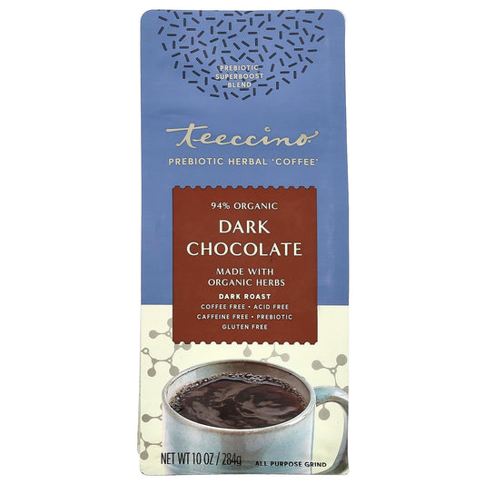 Teeccino, Prebiotic Herbal Coffee, Dark Chocolate, Dark Roast, Caffeine Free, 10 oz (284 g) - Image 1