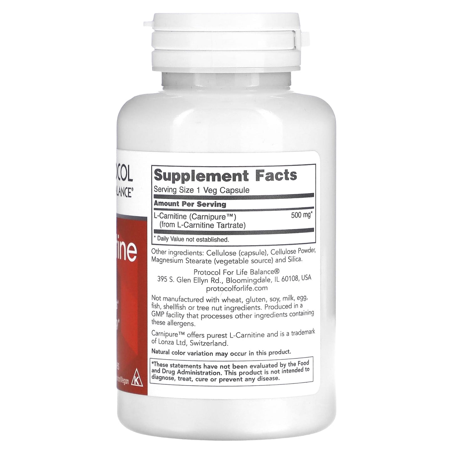 Protocol for Life Balance, L-Carnitine, 500 mg, 60 Veg Capsules - Image 2