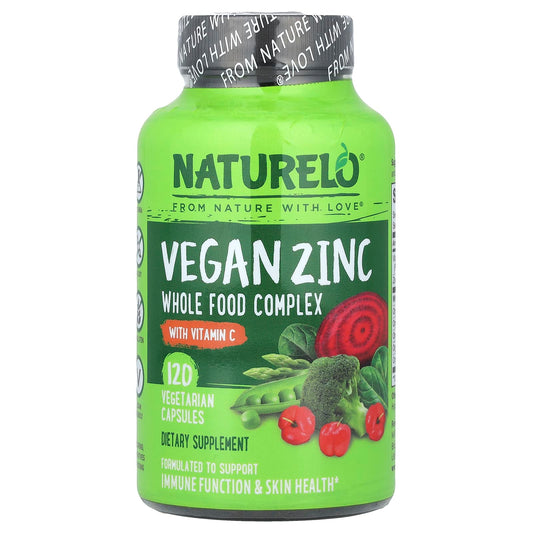 NATURELO, Vegan Zinc With Vitamin C, 120 Vegetarian Capsules - Image 1