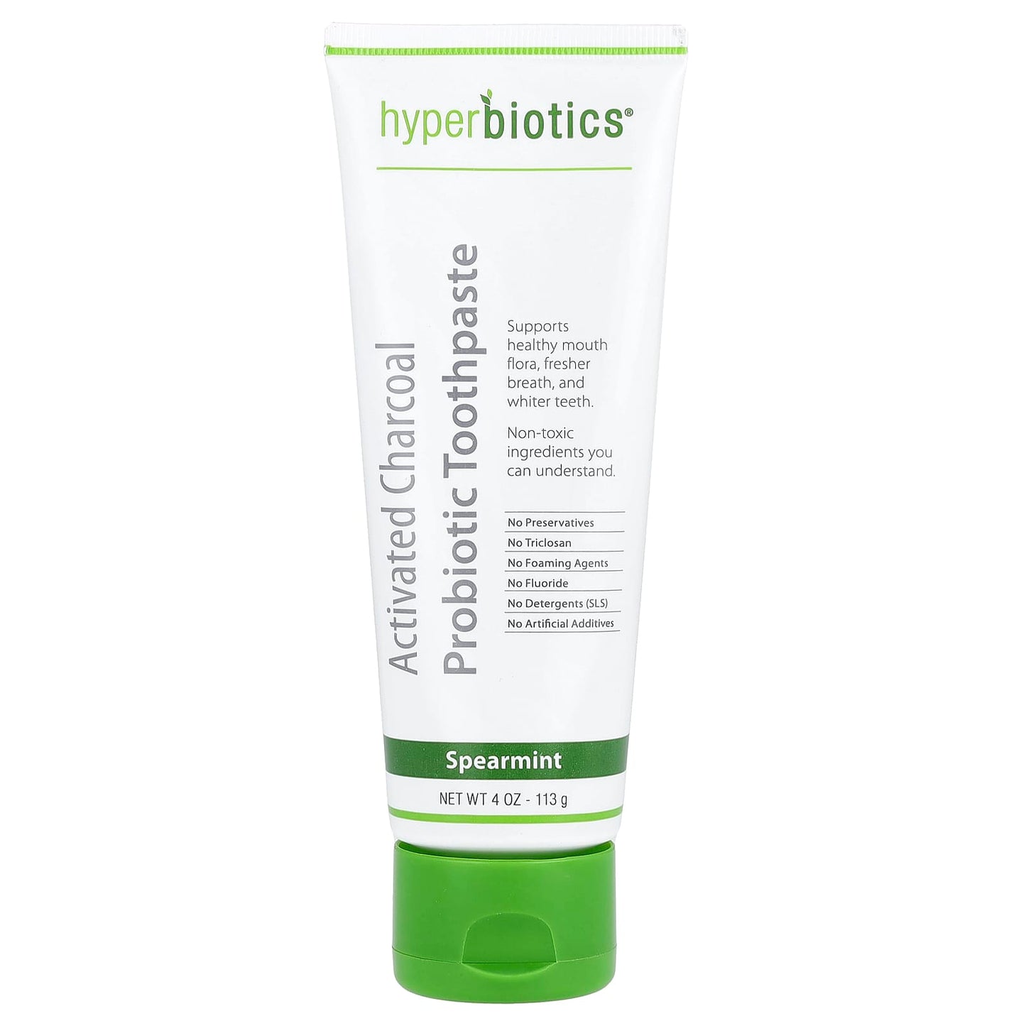 Activated Charcoal Probiotic Toothpaste for Fresh Breath & Whiter Teeth - Hyperbiotics, Spearmint - Image 1