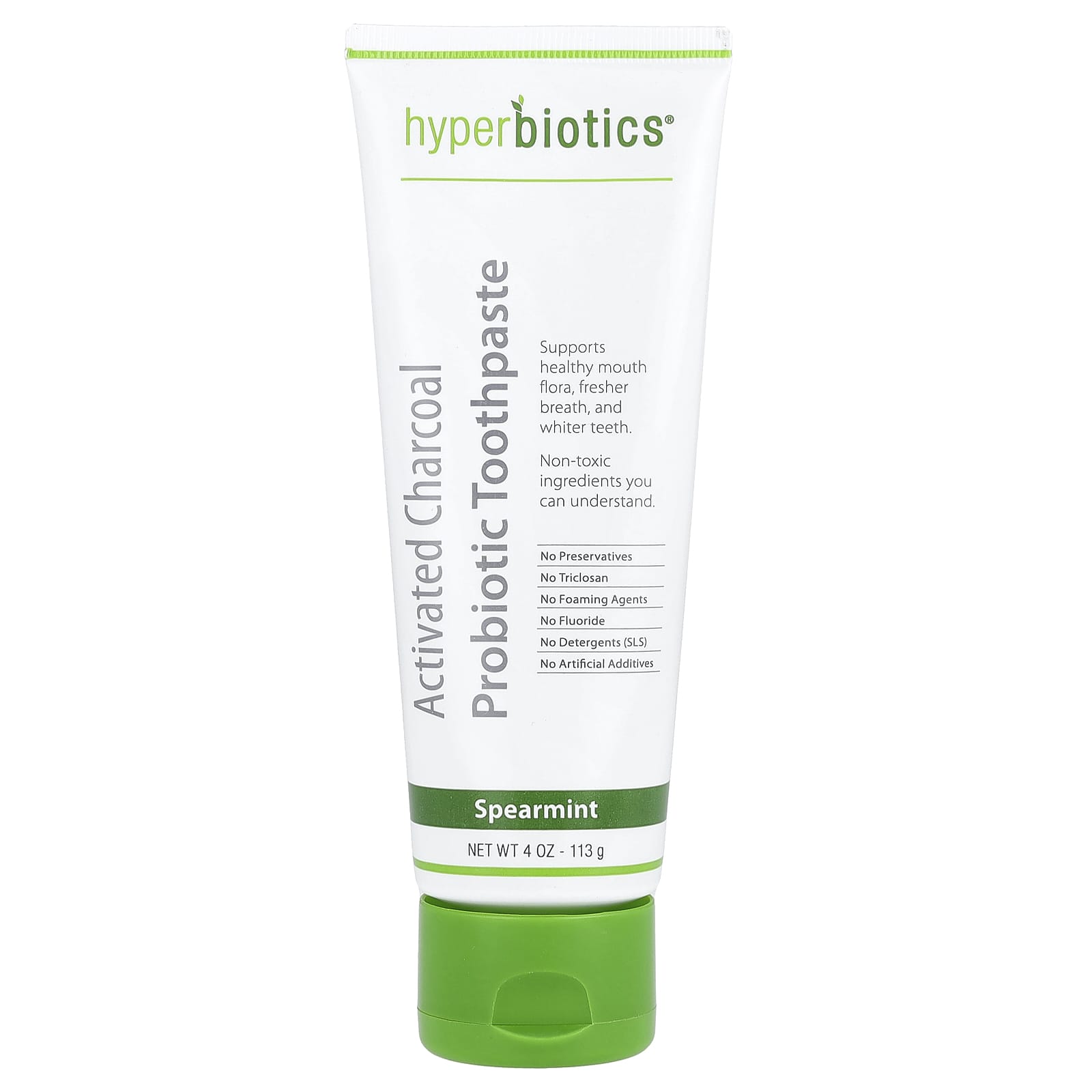 Activated Charcoal Probiotic Toothpaste for Fresh Breath & Whiter Teeth - Hyperbiotics, Spearmint - Image 1