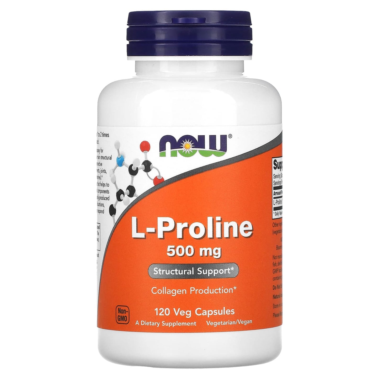 NOW Foods, L-Proline, 500 mg, 120 Veg Capsules - Image 1