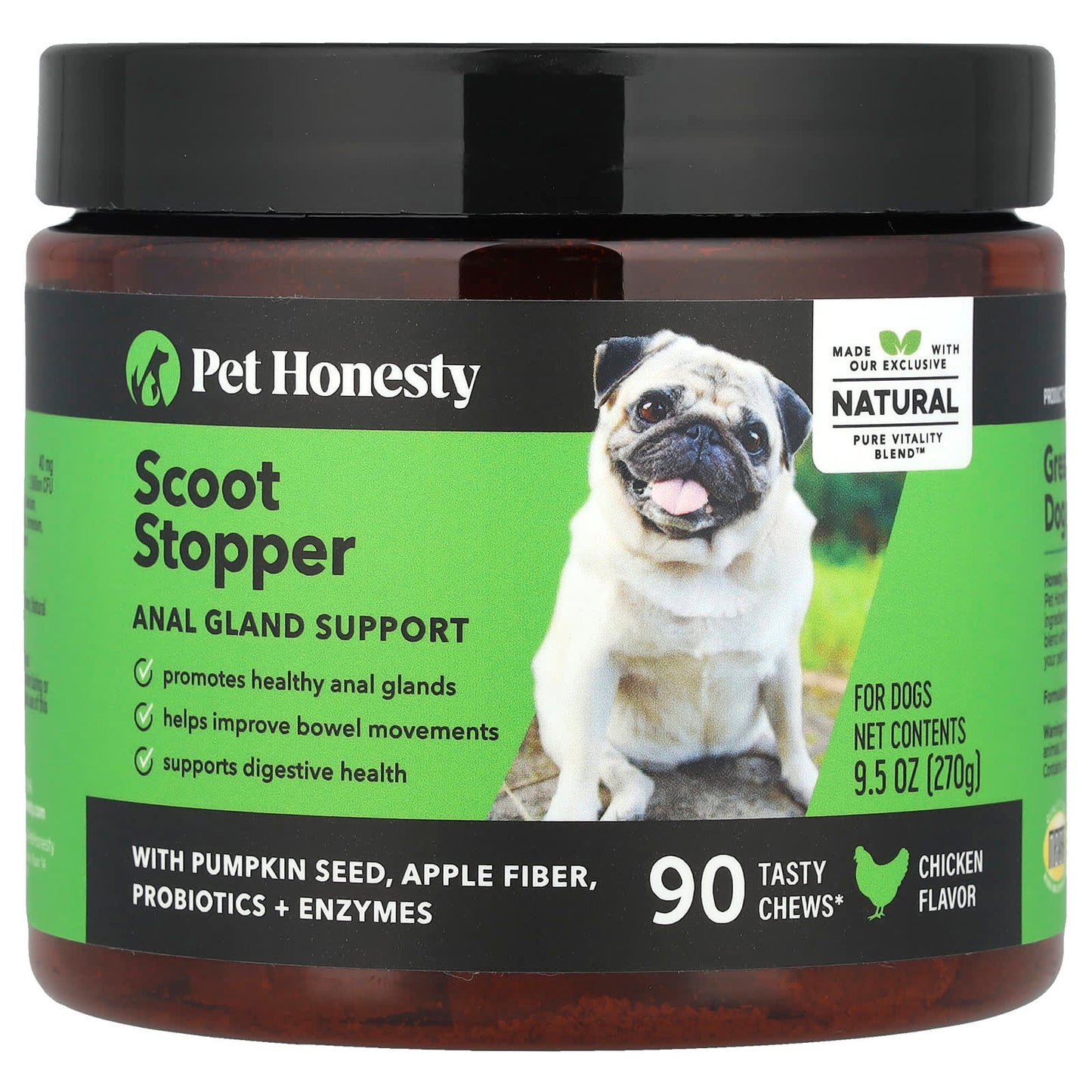 Pet Honesty, Scoot Stopper, For Dogs, Chicken, 90 Tasty Chews, 9.5 oz (270 g) - Image 1