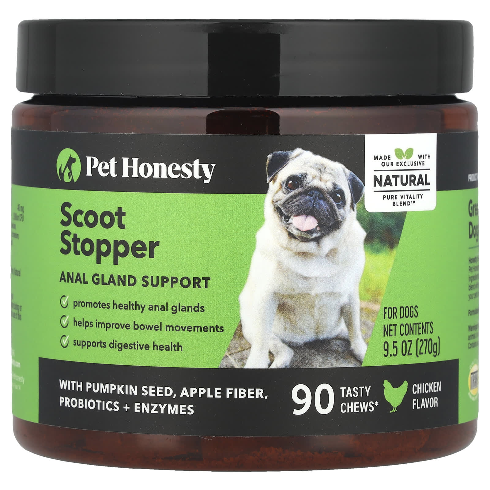 Pet Honesty, Scoot Stopper, For Dogs, Chicken, 90 Tasty Chews, 9.5 oz (270 g) - Image 1