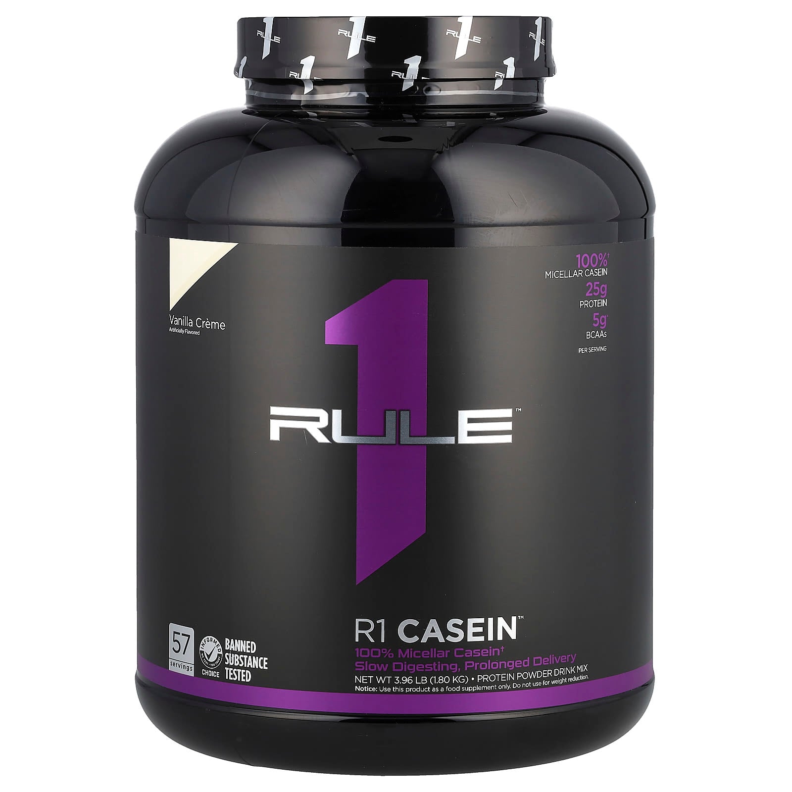 Rule One Proteins, R1 Casein, Protein Powder Drink Mix, Vanilla Creme, 3.96 lbs (1.80 kg) - Image 1