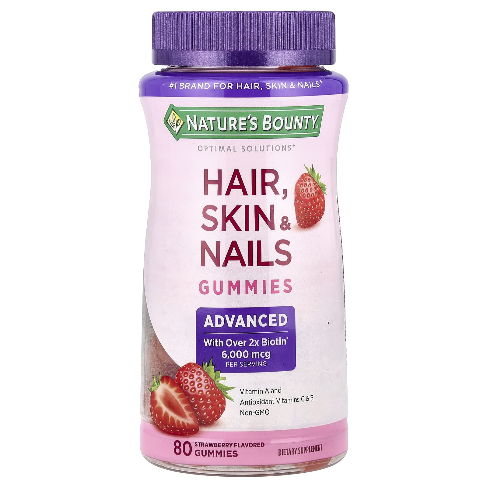Nature's Bounty, Advanced Hair, Skin, & Nails Gummies, Strawberry, 80 Gummies - Image 1