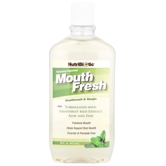 NutriBiotic, Mouth Fresh®, Mouthwash & Gargle, Refreshing Peppermint, 16 fl oz (473 ml) - Image 1
