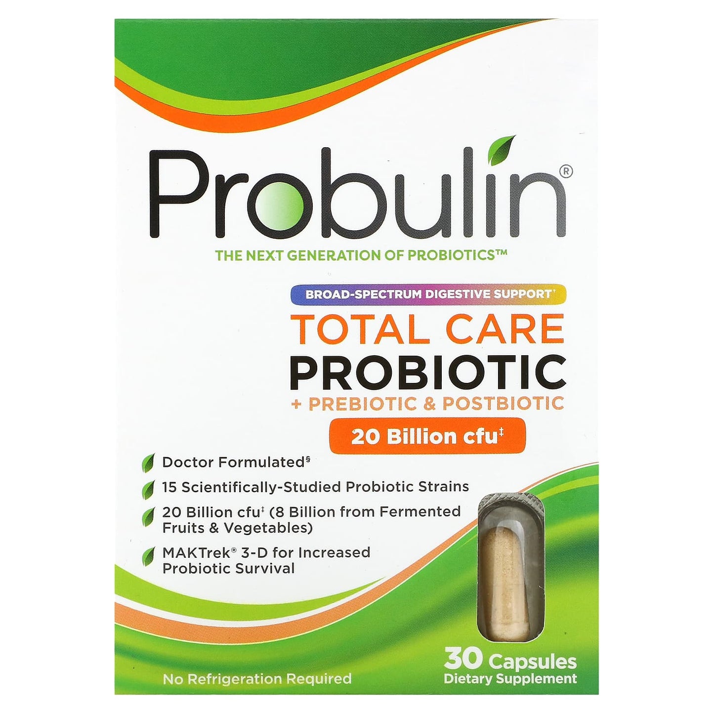 Probulin, Total Care Probiotic, 20 Billion CFU, 30 Capsules - Image 1